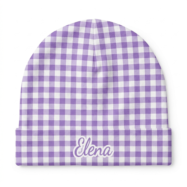 Personalized Beanie in Lilac Gingham