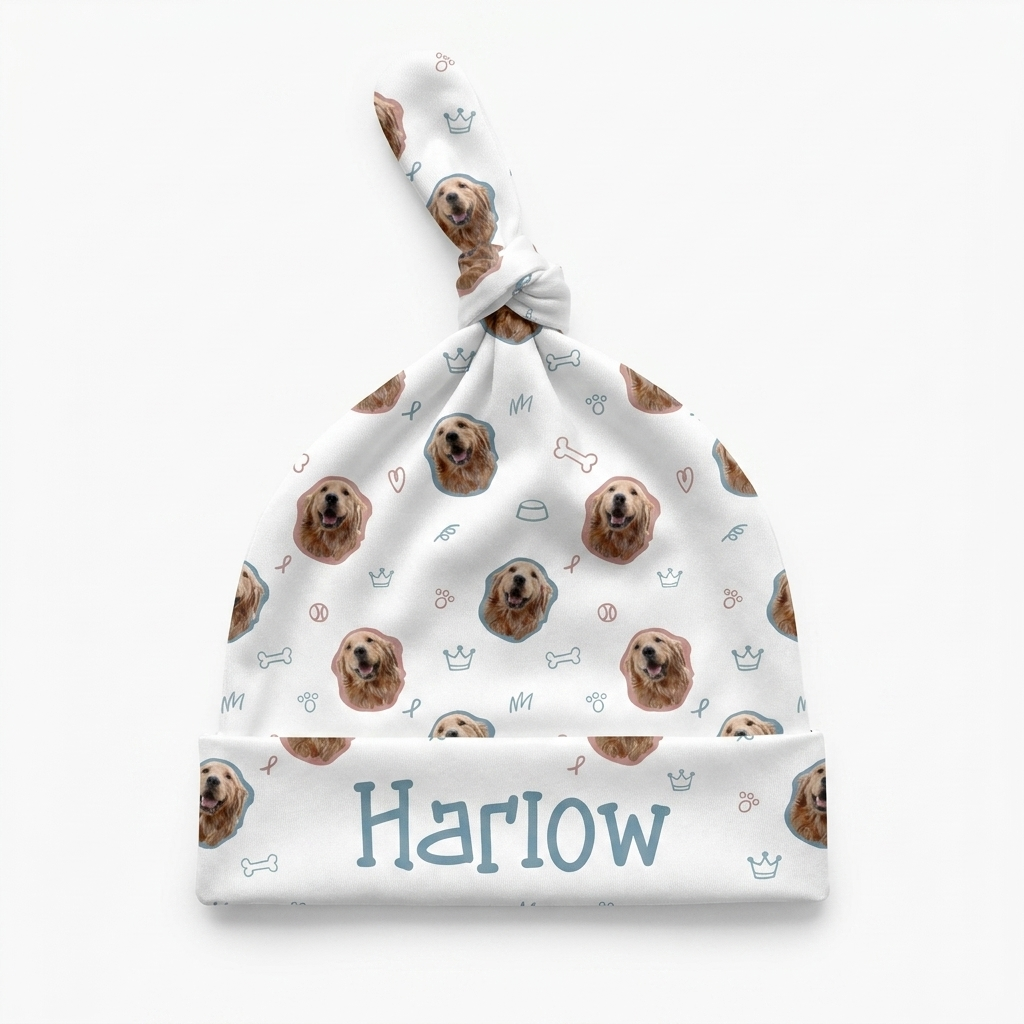 Personalized Knotted Hat in Puppy Portrait