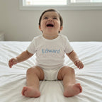 Embroidered Snap Romper in Cloud