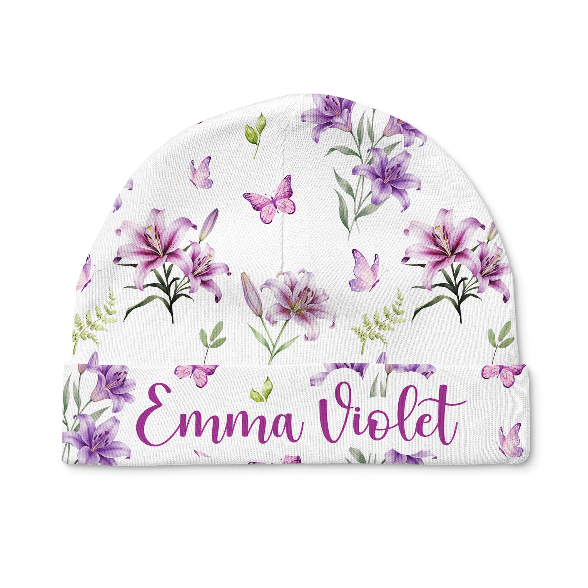 Purple Lilys Personalized Beanie Hat