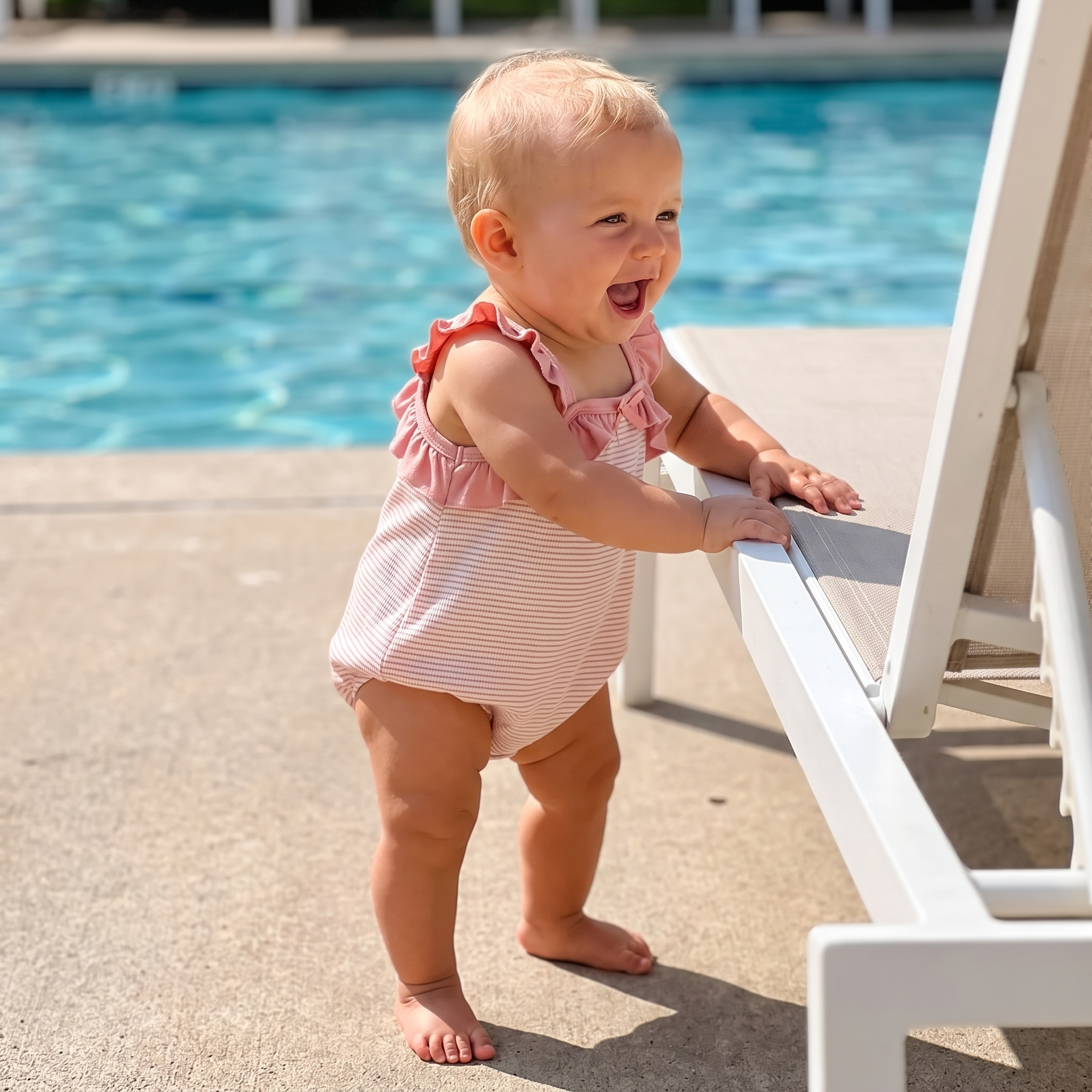 Sleeveless Stripes Ruffle Romper in Pink