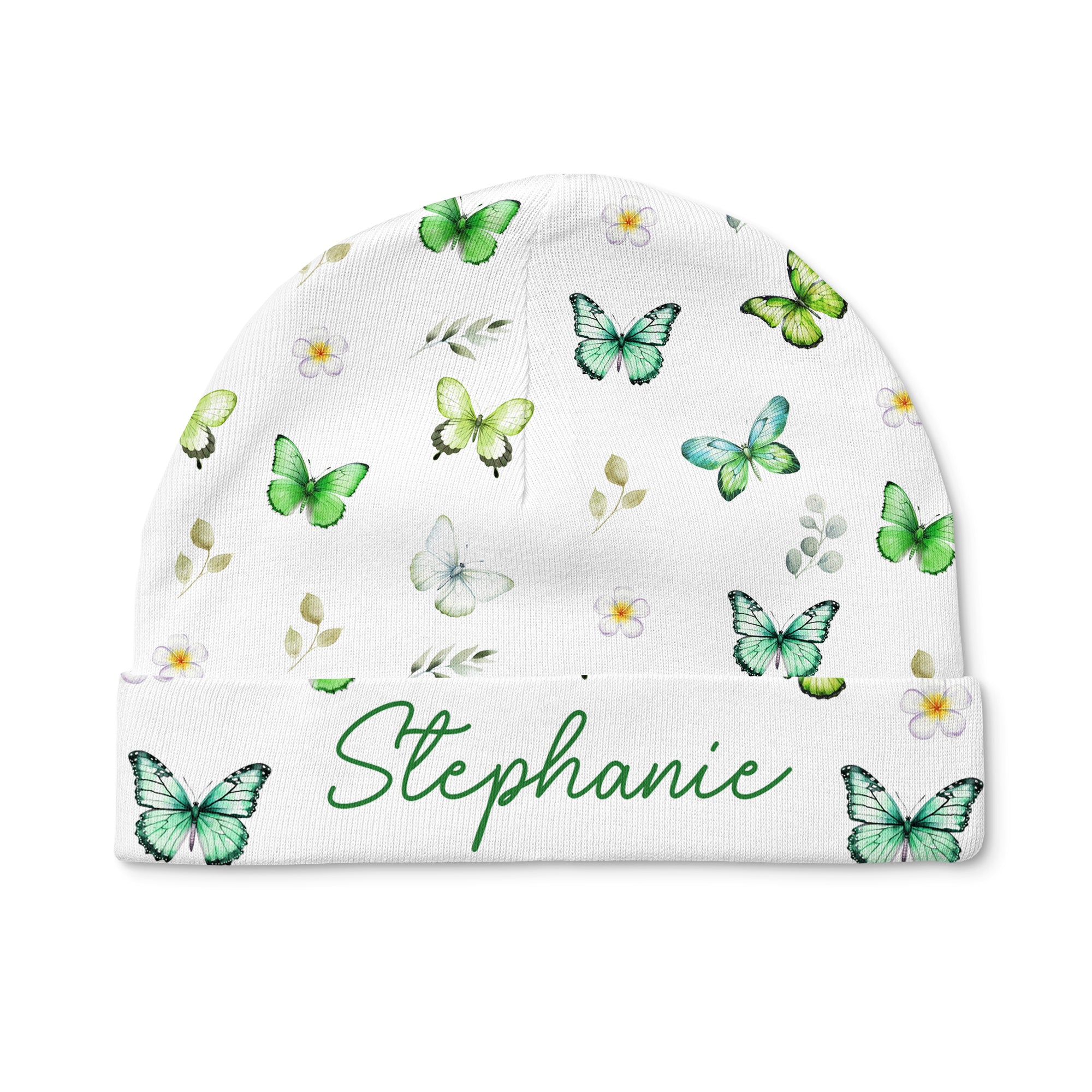 Green Butterfly Personalized Beanie Hat
