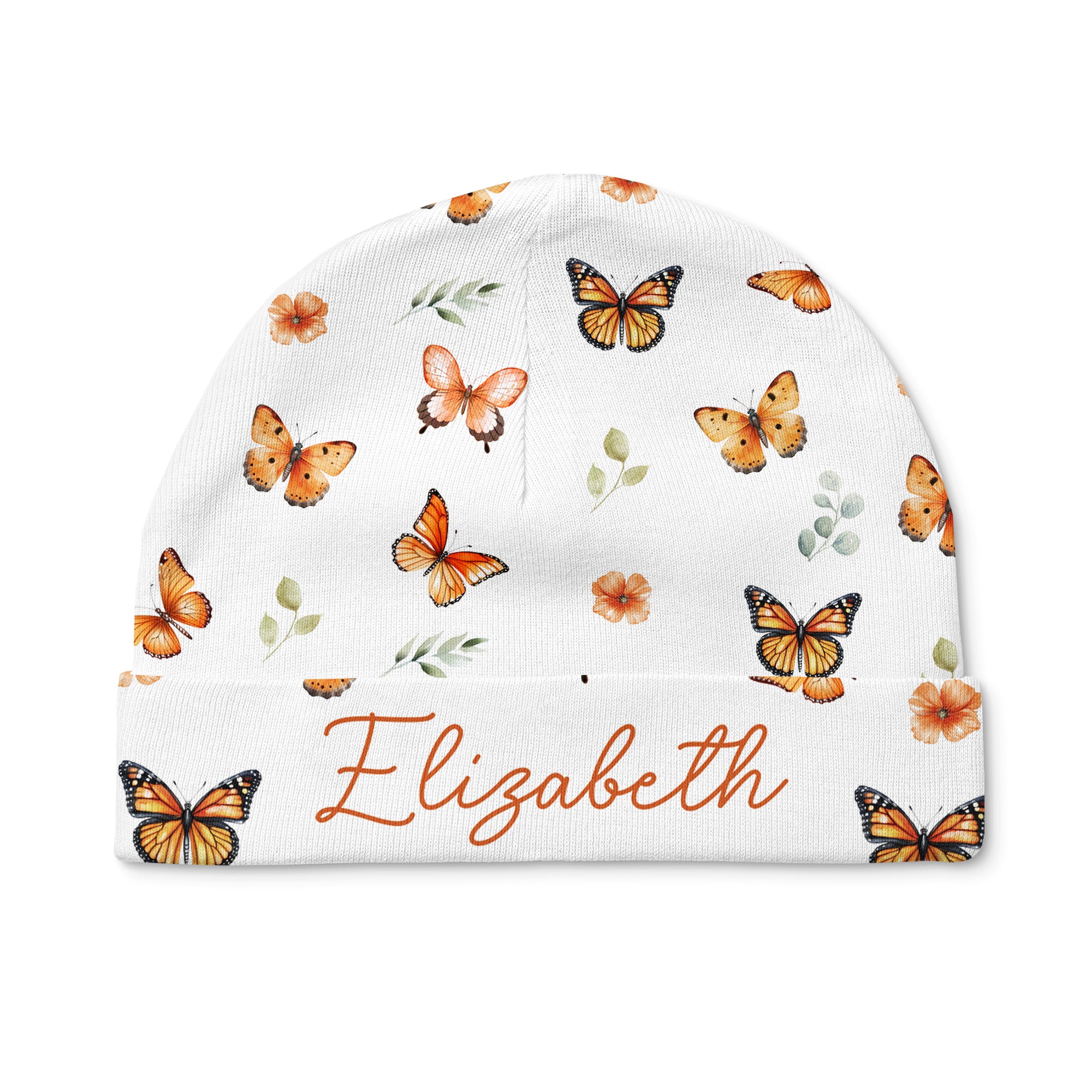 Orange Butterfly Personalized Beanie Hat