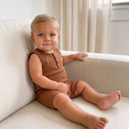 Sleeveless Snap Romper in Brown