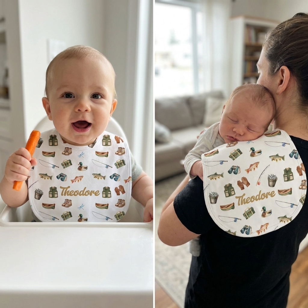 Personalized Bib and Burp Cloths in Fishing Buddy