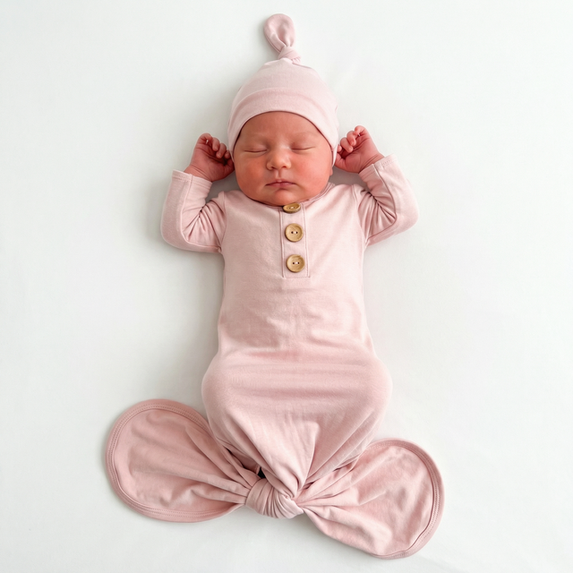 Knotted Gown with Hat in Cotton Pink
