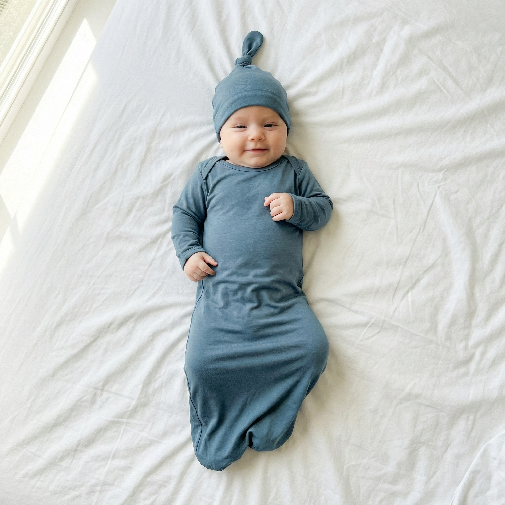 Sleep Gown with Hat Set in Dusty Blue