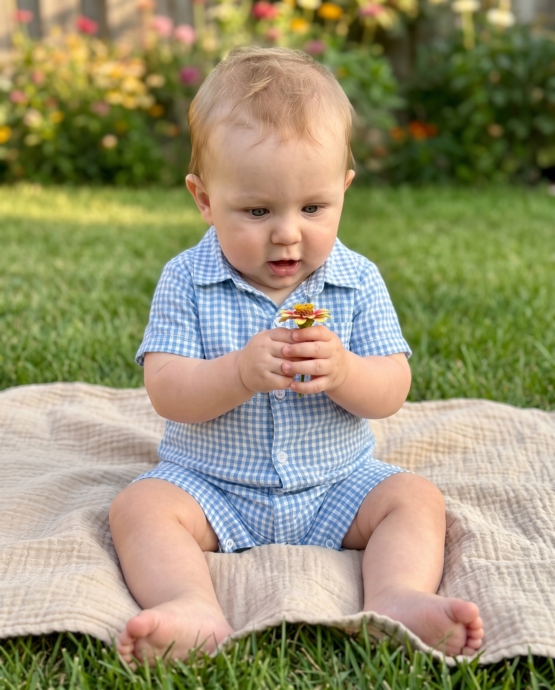 Plaid Collared Romper in Blue