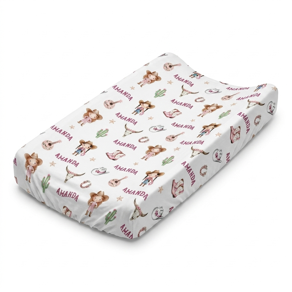 Personalized Changing Pad Cover in Western Girl