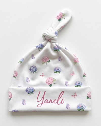 Personalized Knotted Hat in Purple Hydrangea