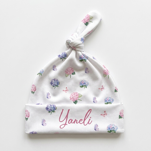 Personalized Knotted Hat in Purple Hydrangea