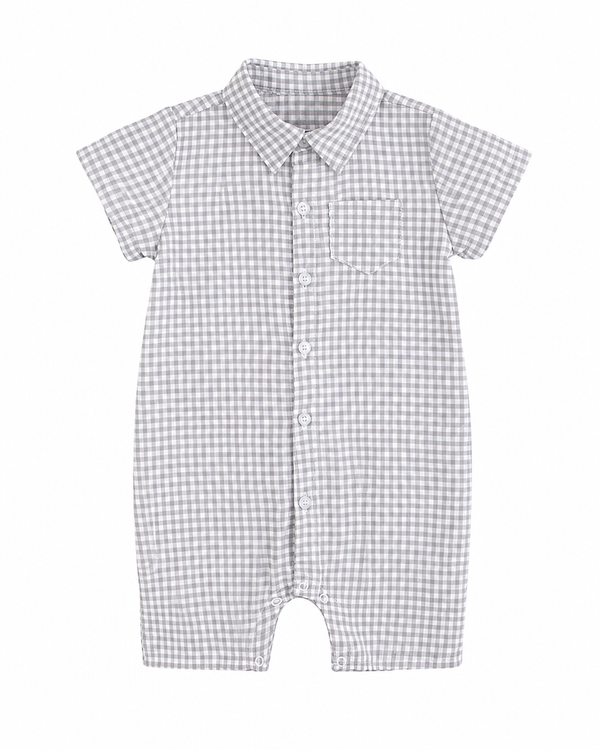 Plaid Collared Romper in Gray