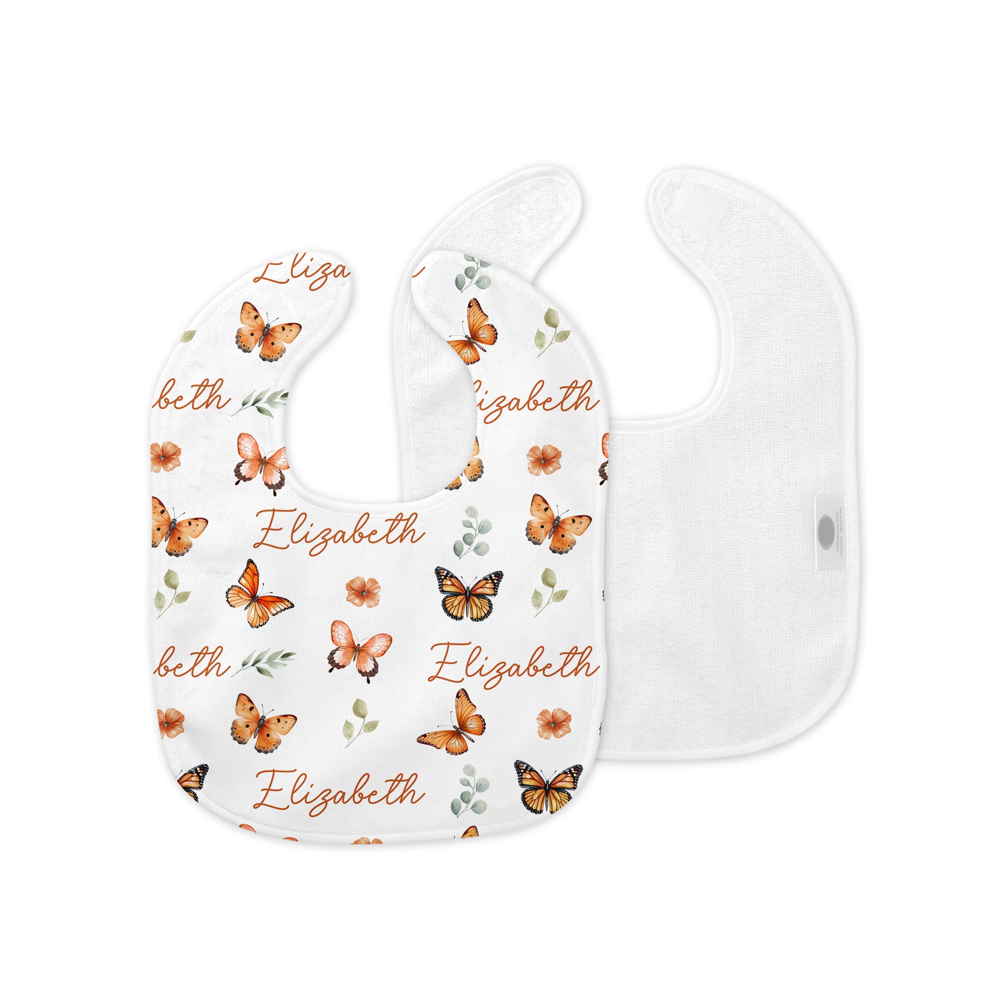 Personalized Bib and Burp Cloth Set in Orange Butterfly