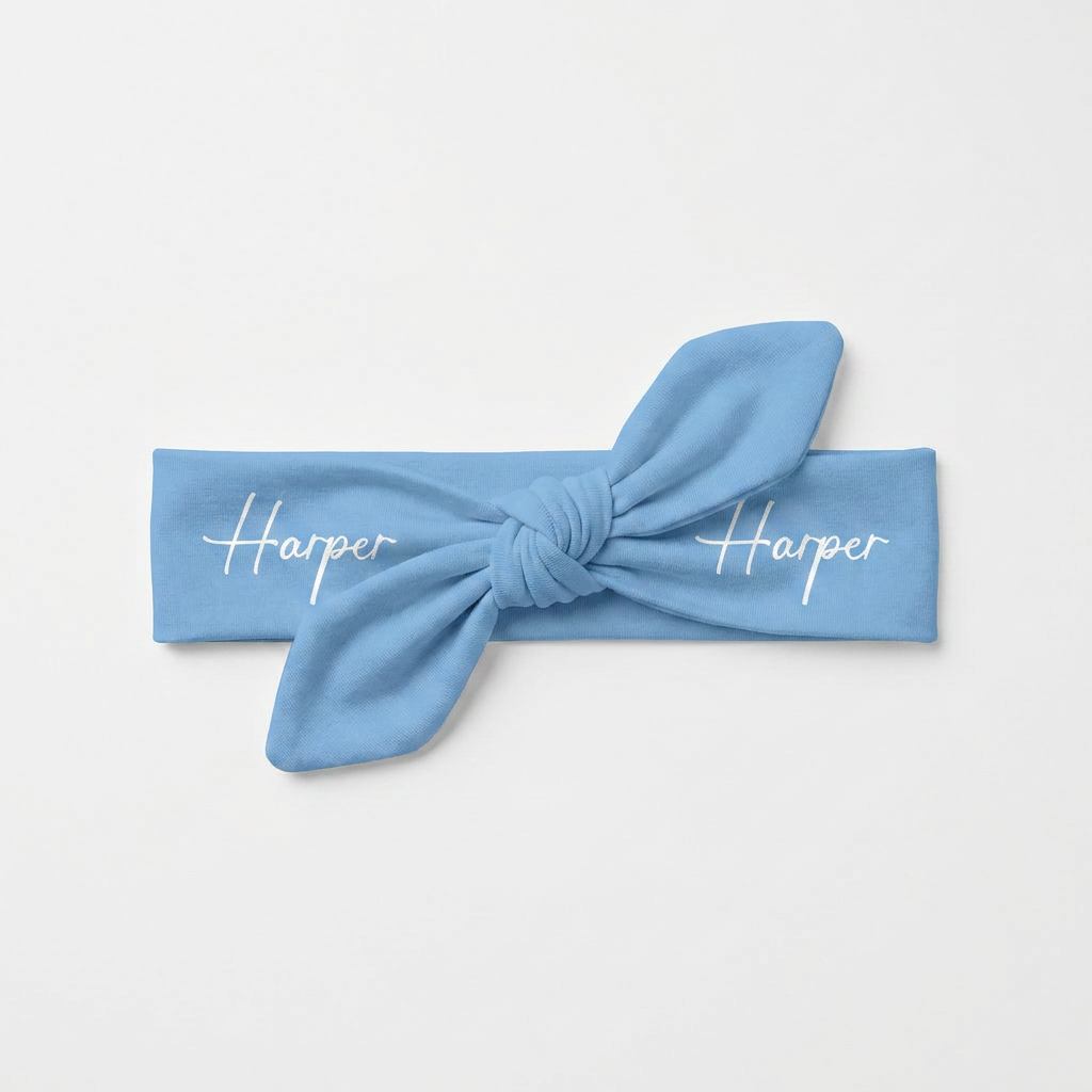 Personalized Knotted Headband in Morning Blue