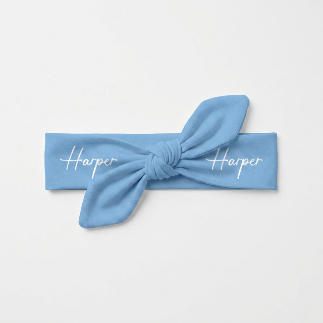 Personalized Knotted Headband in Morning Blue