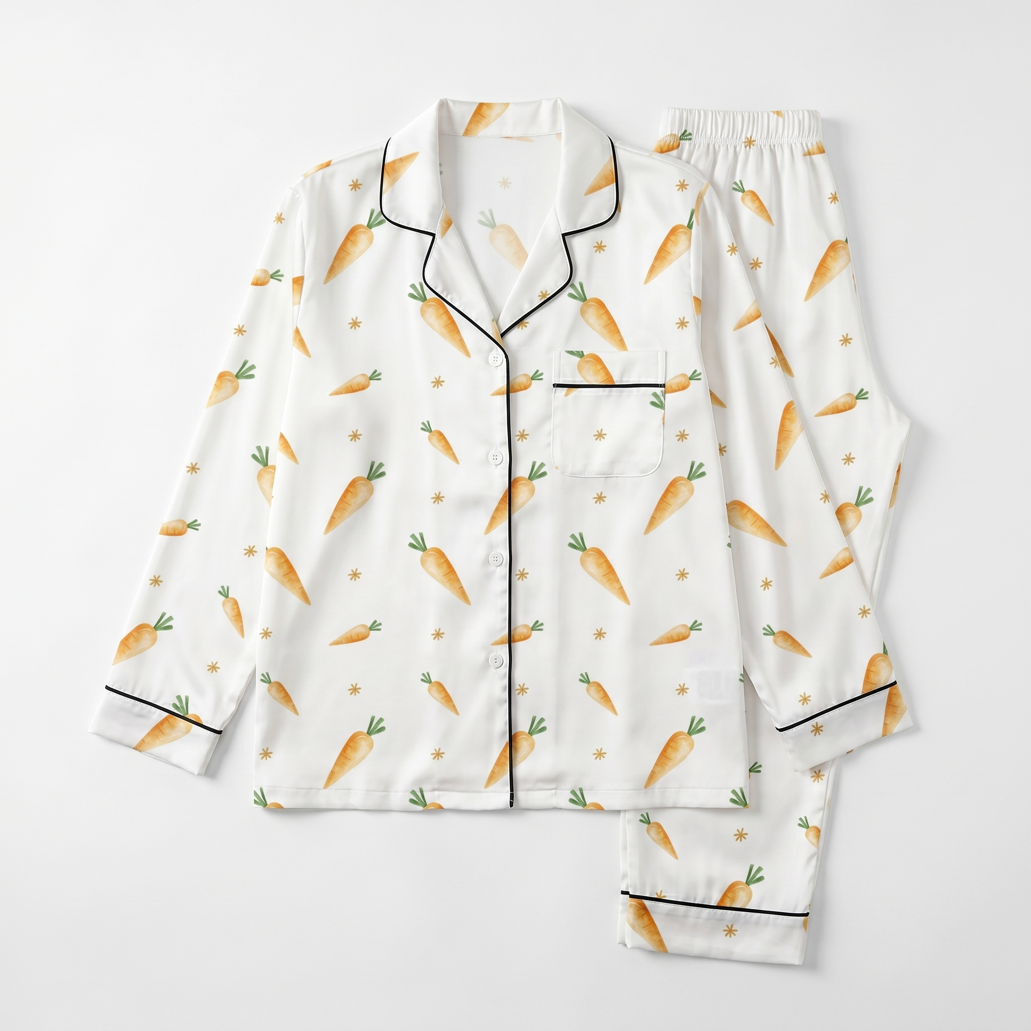 Long-sleeved Kid's Pajama Set in Carrot