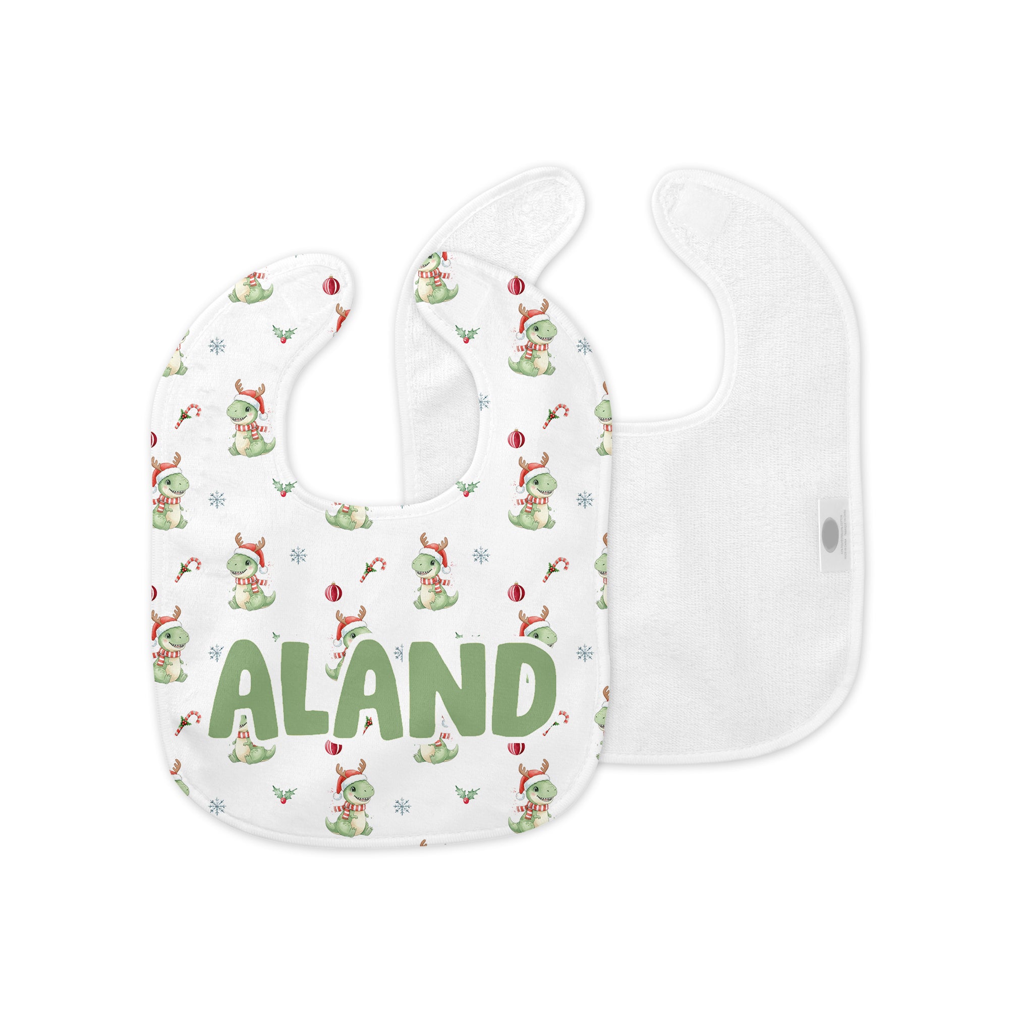 Personalized Bib and Burp Cloth Set in Dinosaur's Christmas