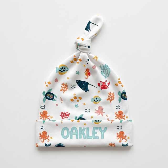 Personalized Knotted Hat in Ocean Animals