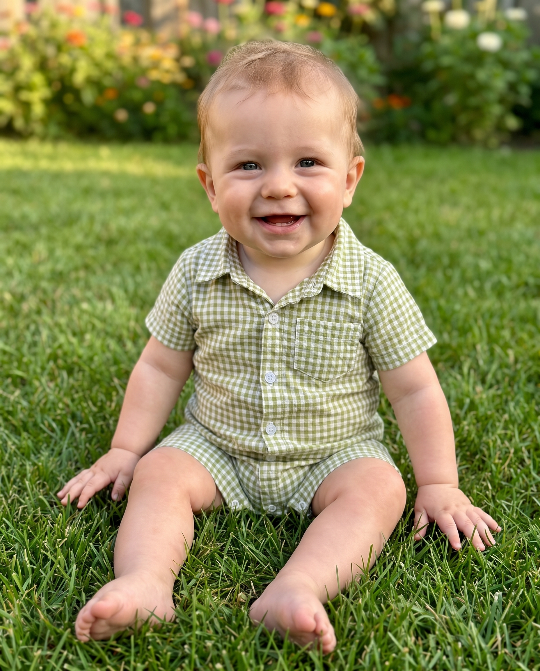 Plaid Collared Romper in Green