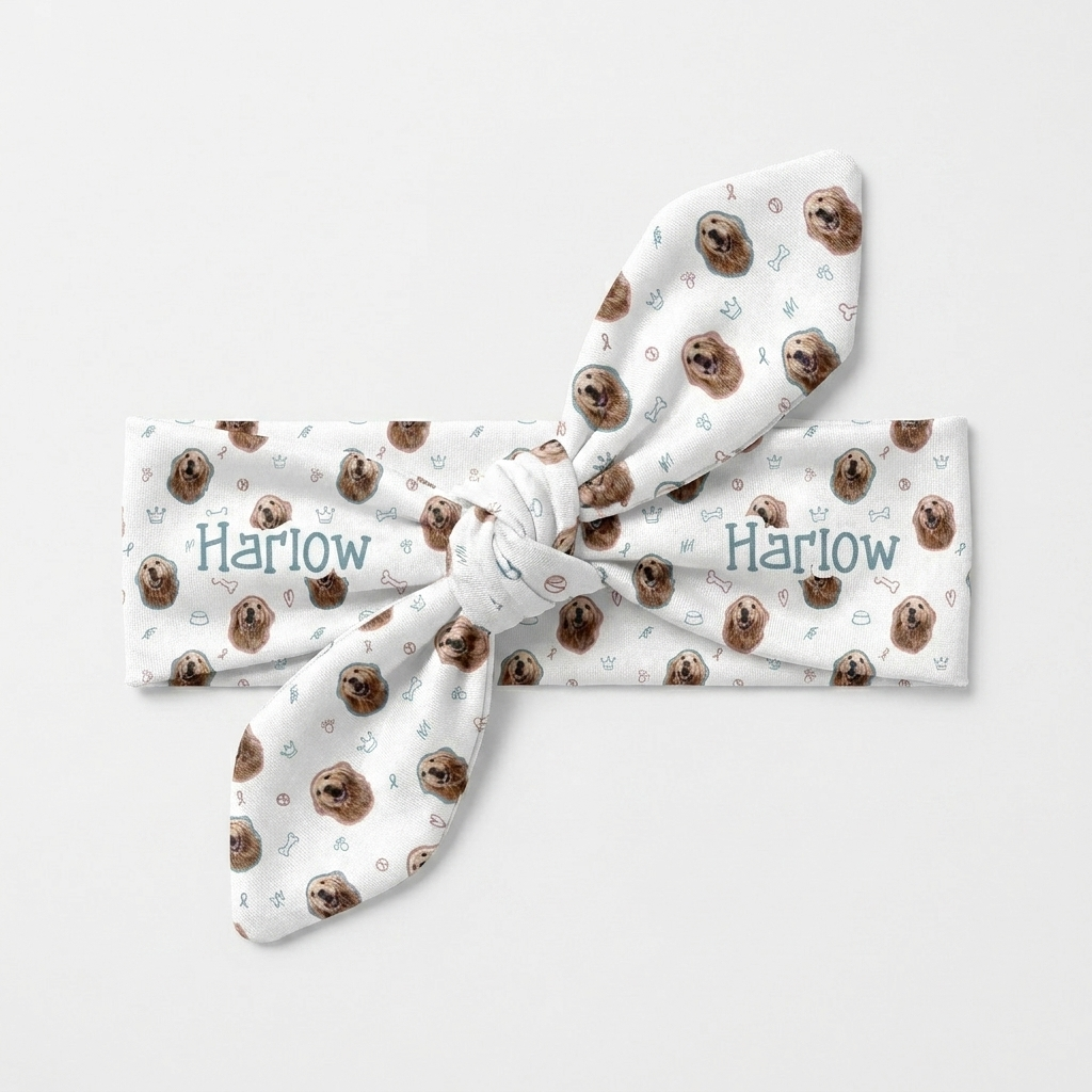 Personalized Knotted Headband in Puppy Portrait