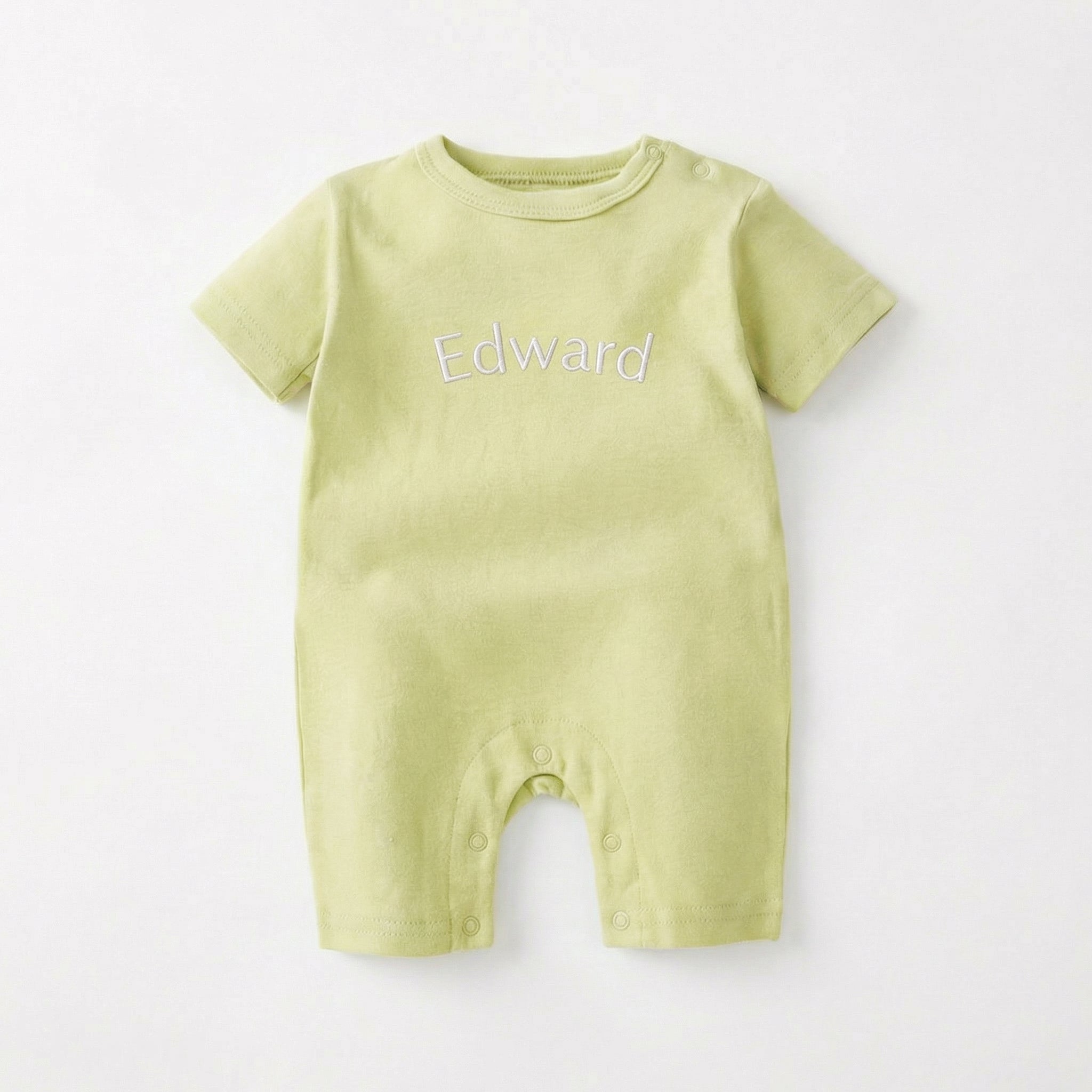 Embroidered Short Sleeve Snap Romper in Avocado