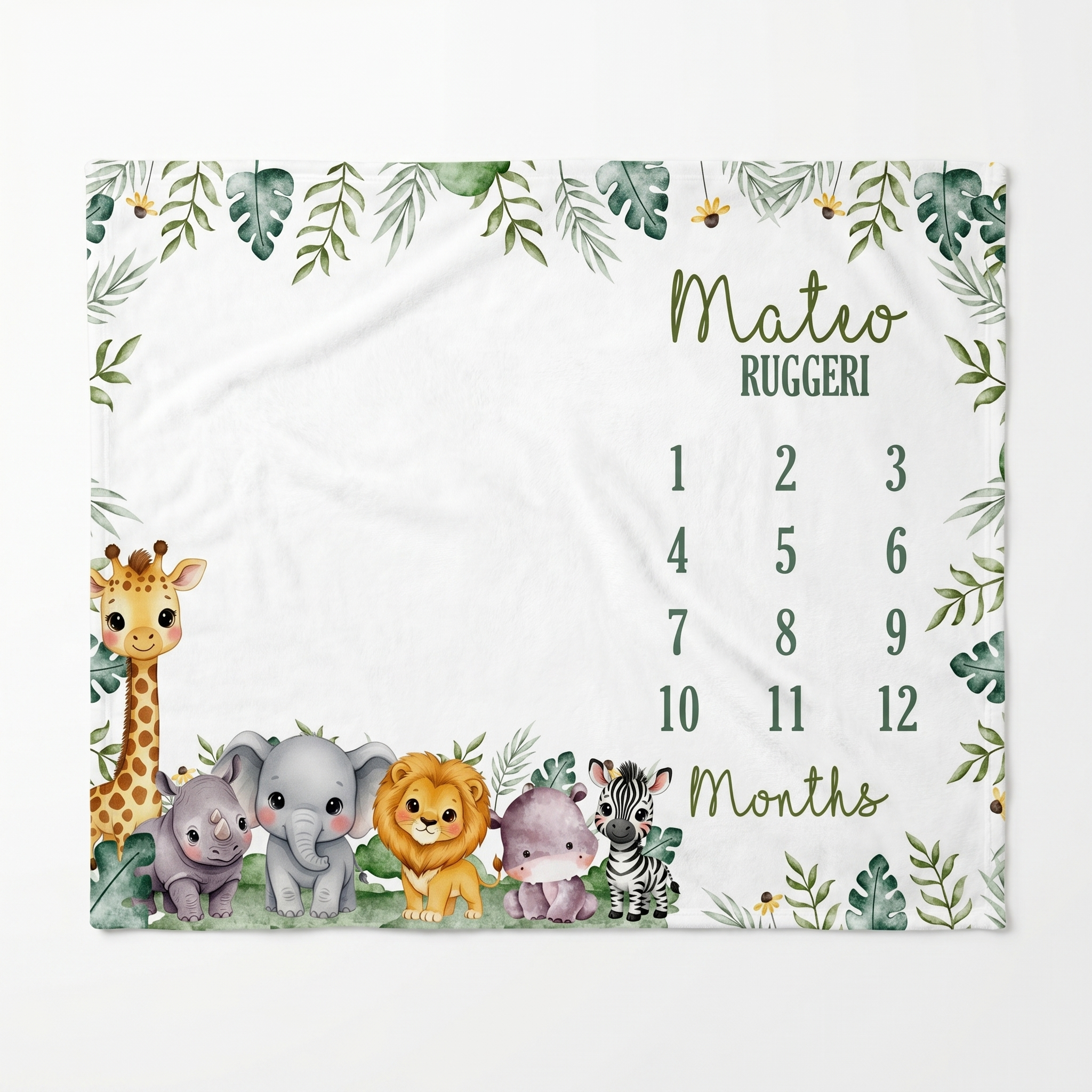Personalized Milestone Blanket in Safari Animal