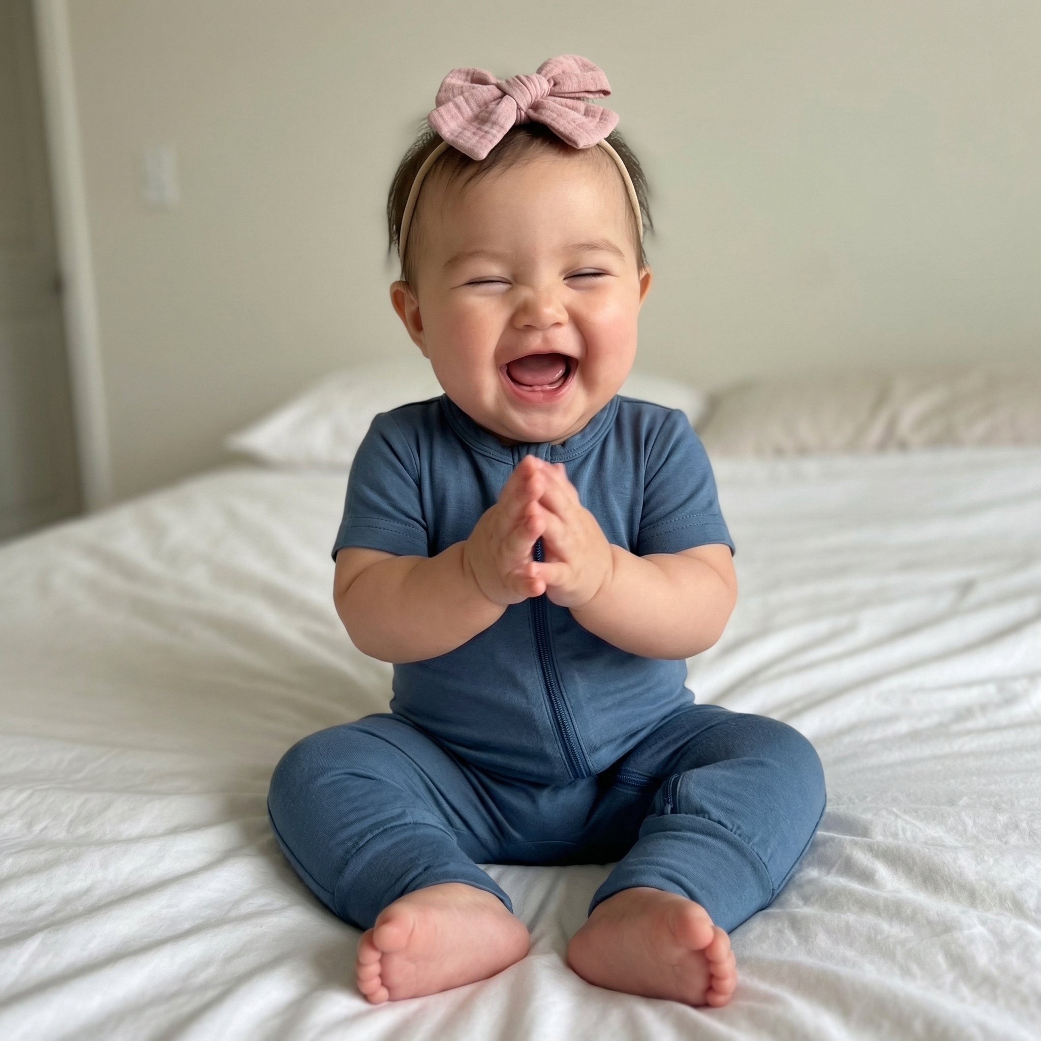 Short Sleeves Zip Romper in Slate Blue