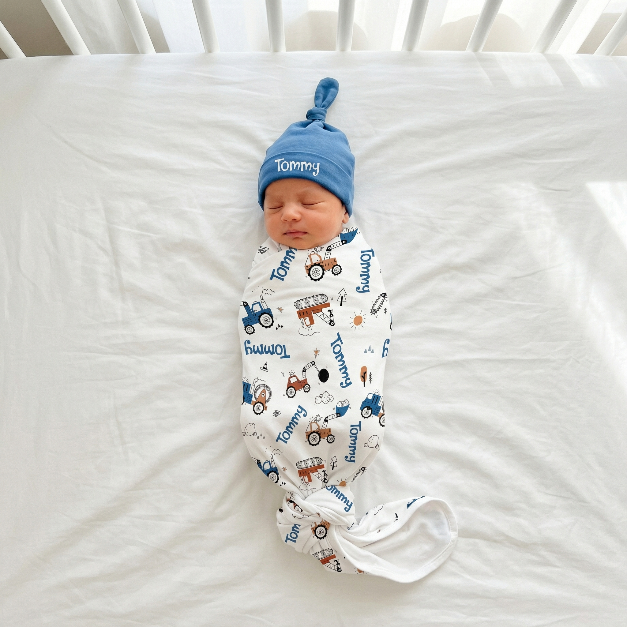 Personalized Swaddle in Construction Vehicle