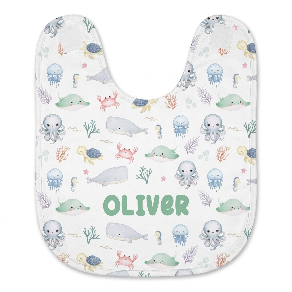 Personalized Bib and Burp Cloths in Sea Animals