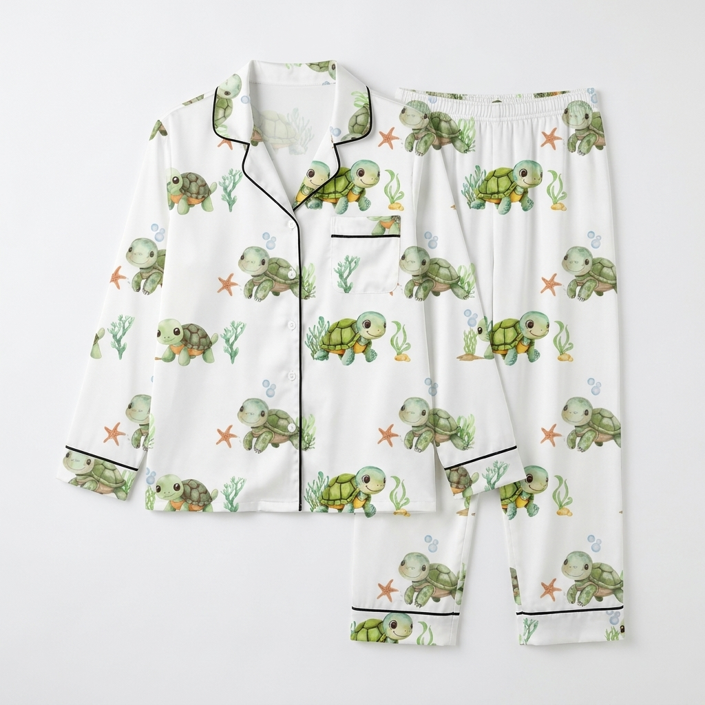 Long-sleeved Kid's Pajama Set in Sea Turtle