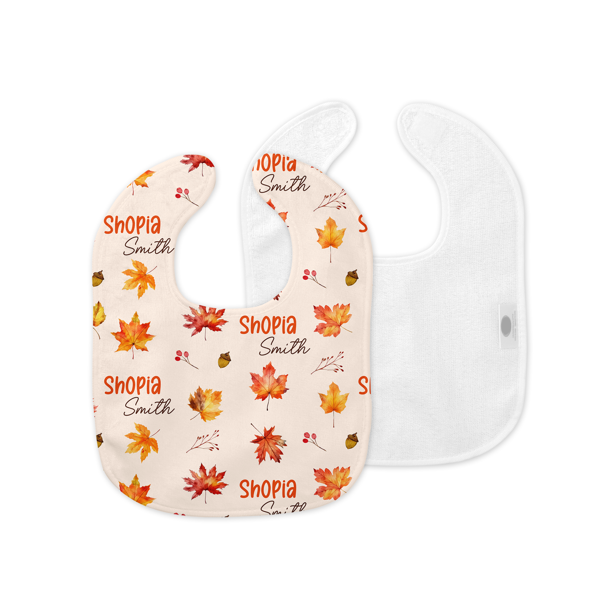 Personalized Bib and Burp Cloth Set in Autumn Leaves