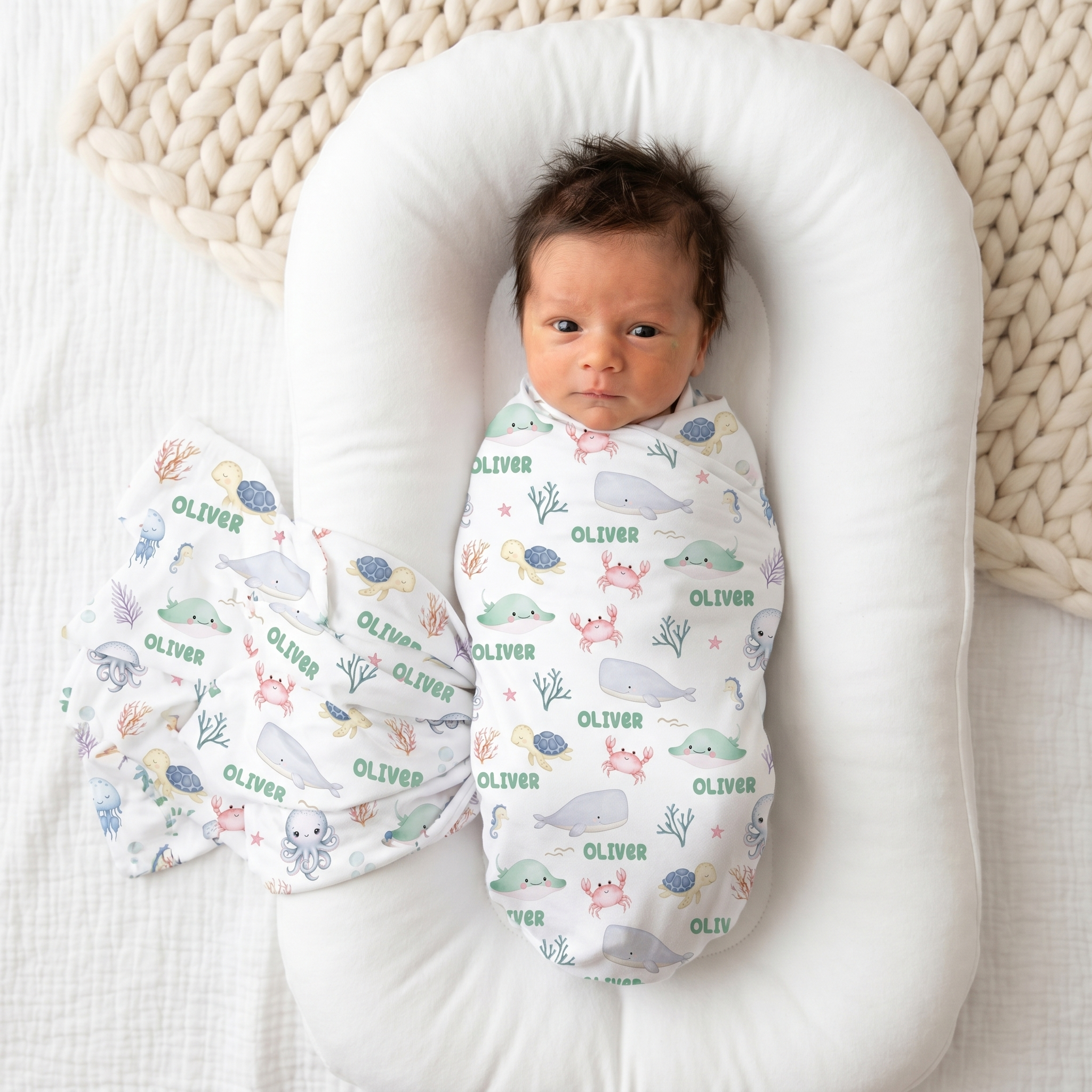 Personalized Swaddle in Sea Animals