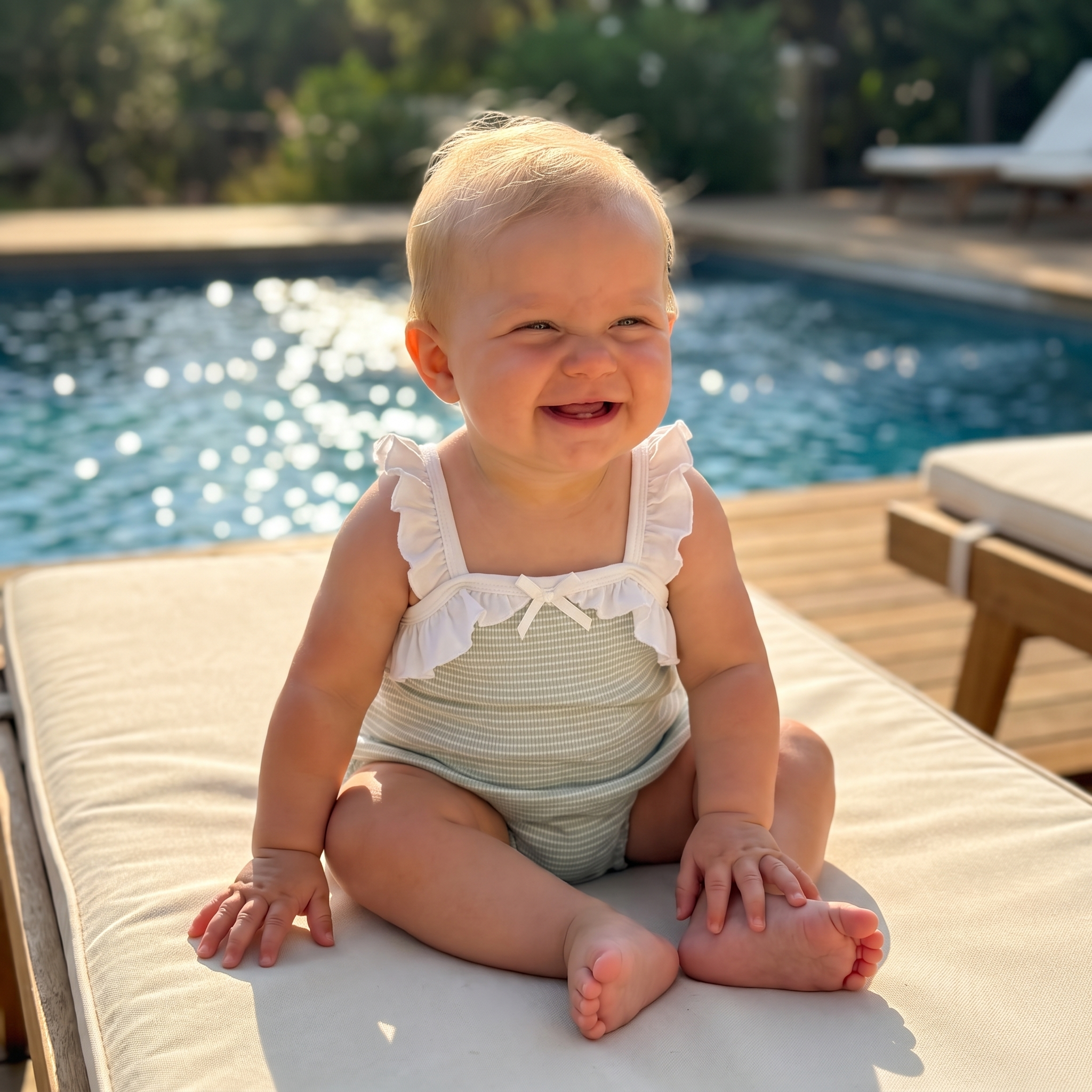 Sleeveless Stripes Ruffle Romper in Green
