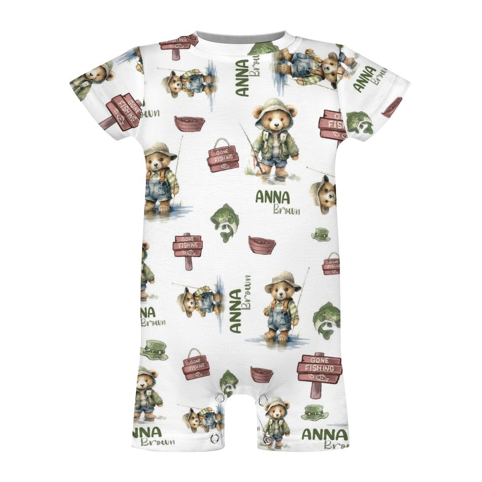 Personalized Bodysuit Romper in Bear Fishing