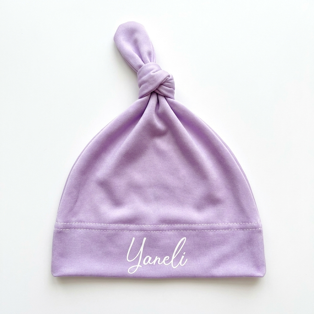 Personalized Knotted Hat in Lavender