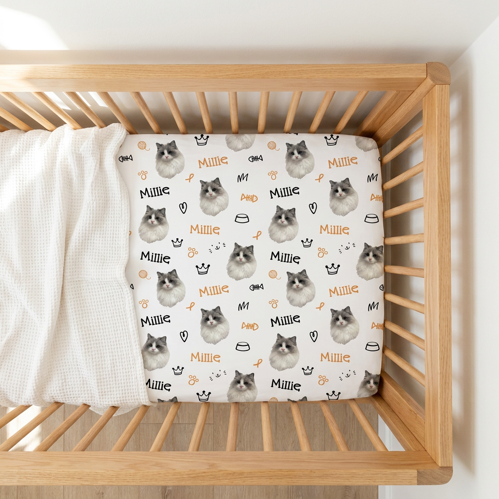 Personalized Crib Sheet in Kitty Portrait