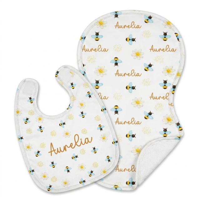Personalized Bib and Burp Cloths in BeeBee