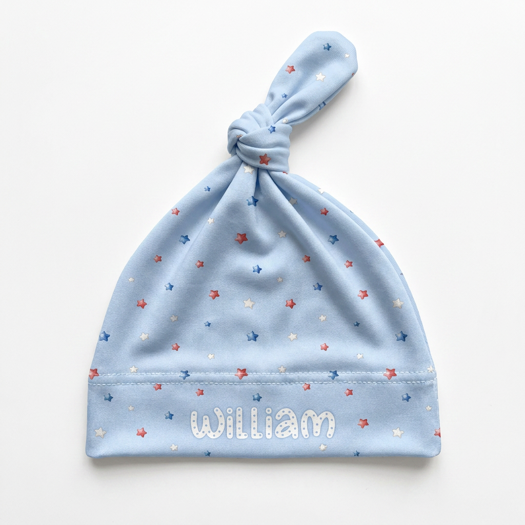 Personalized Knotted Hat in July Twinkle
