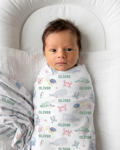 Personalized Swaddle in Sea Animals