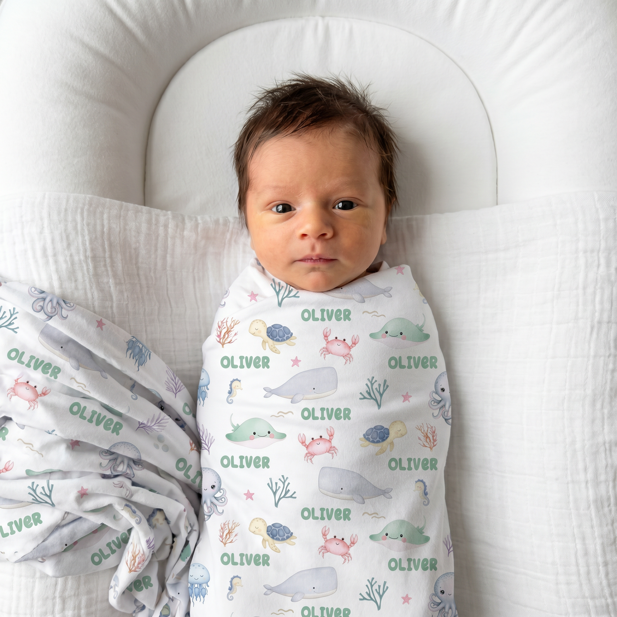 Personalized Swaddle in Sea Animals