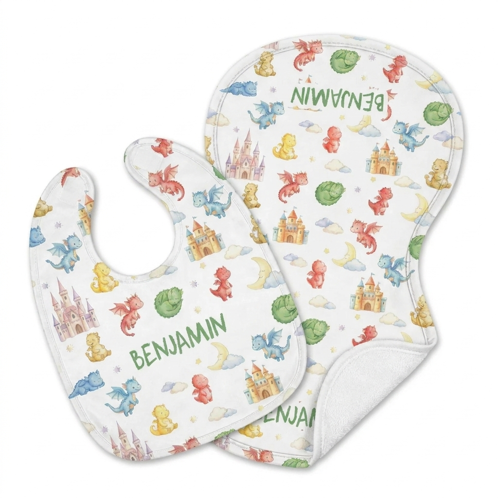 Personalized Bib and Burp Cloths in Dragon Kingdom