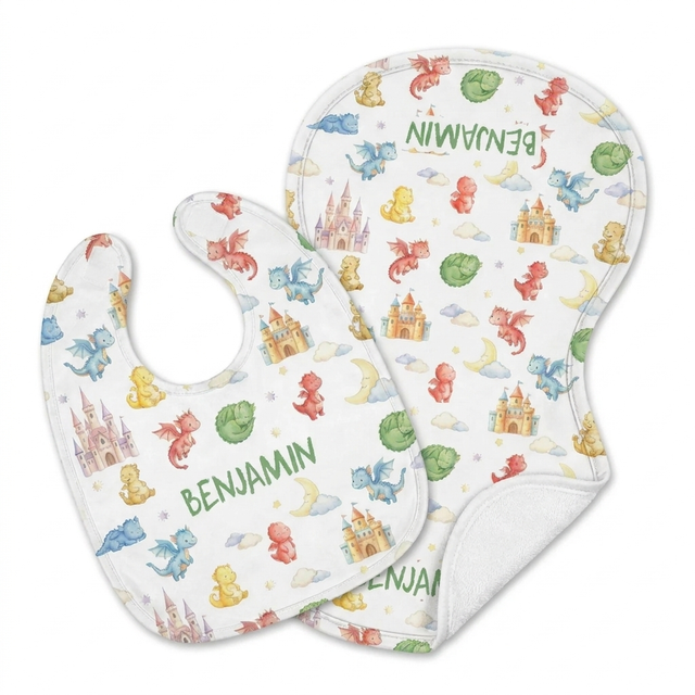 Personalized Bib and Burp Cloths in Dragon Kingdom
