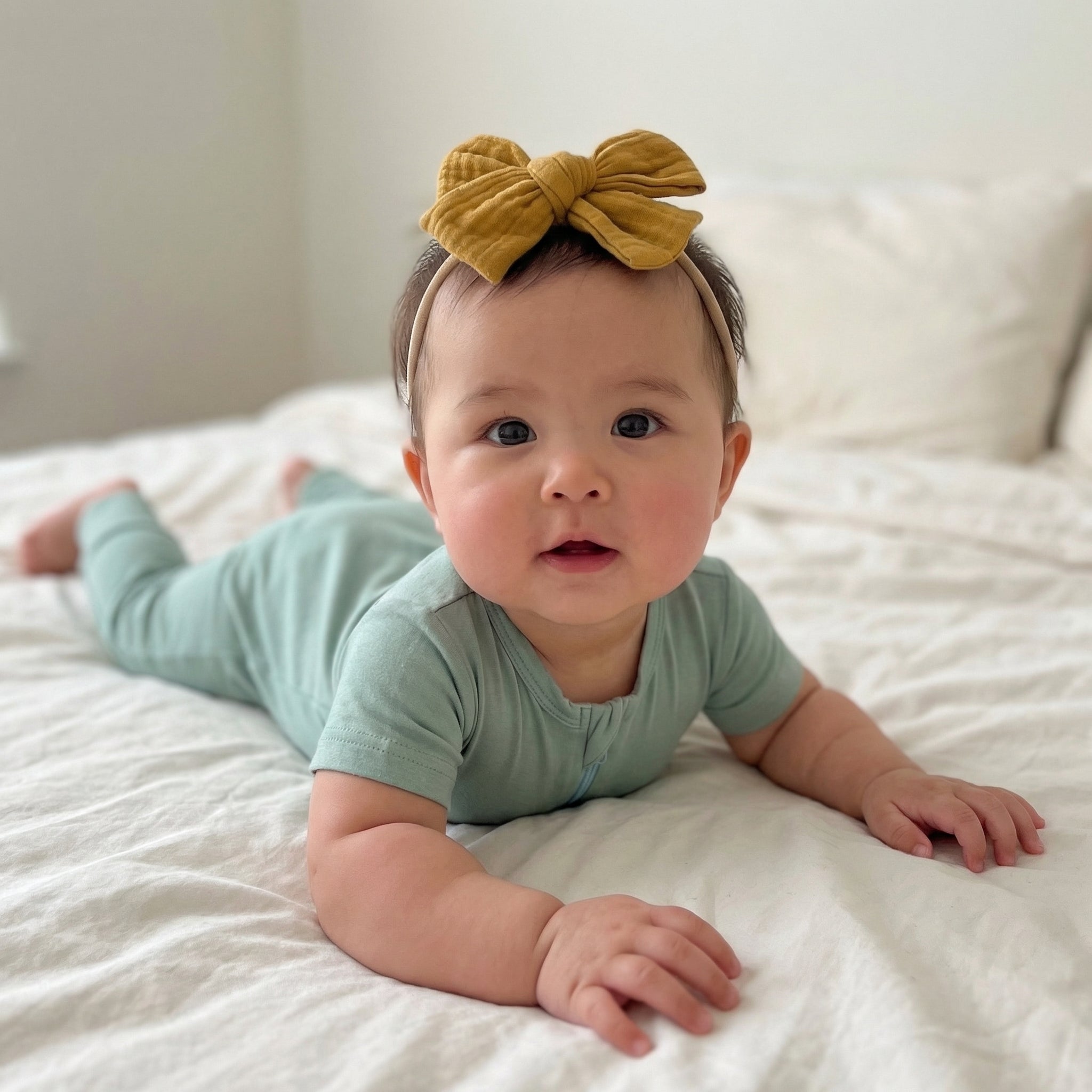 Short Sleeves Zip Romper in Mint Sage