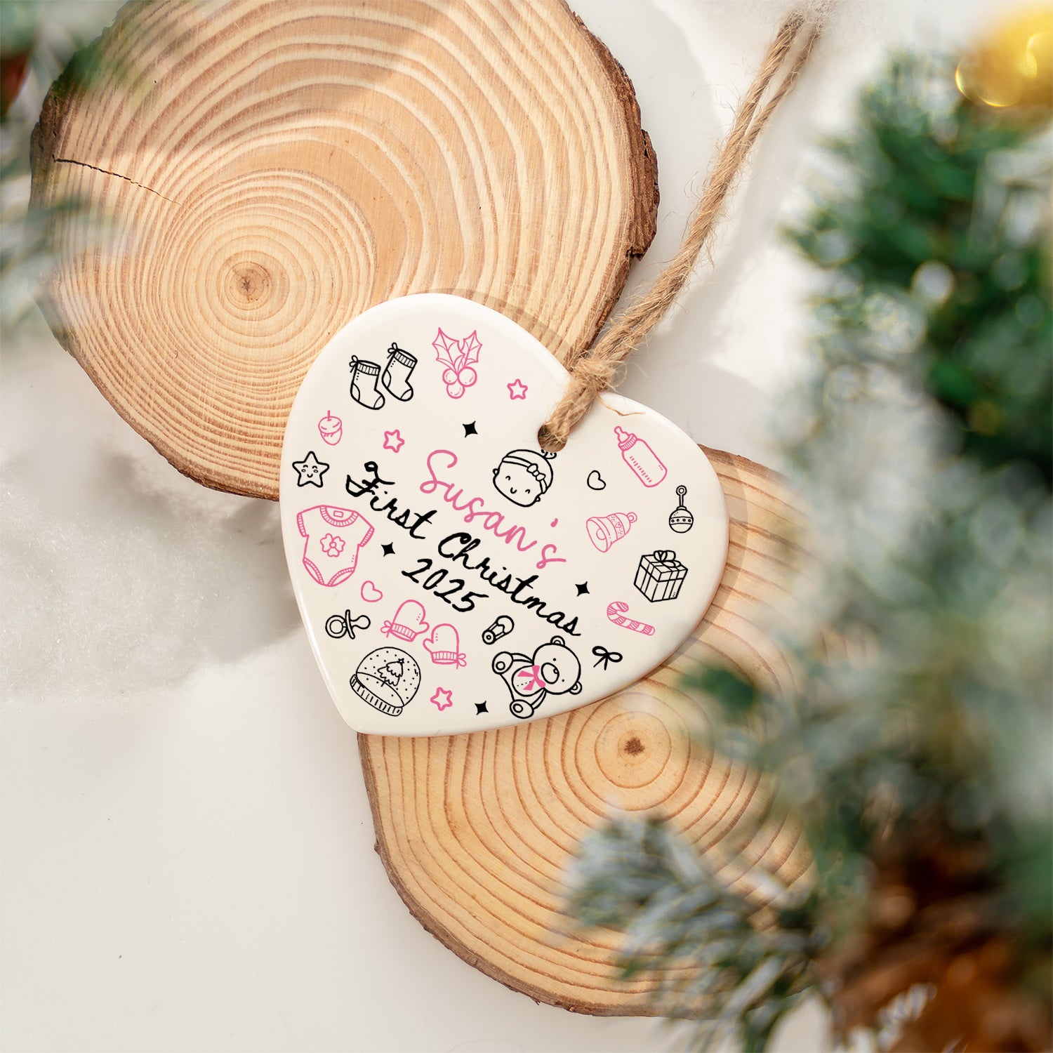 Baby Girl Xmas Personalized Custom Ceramic Ornament