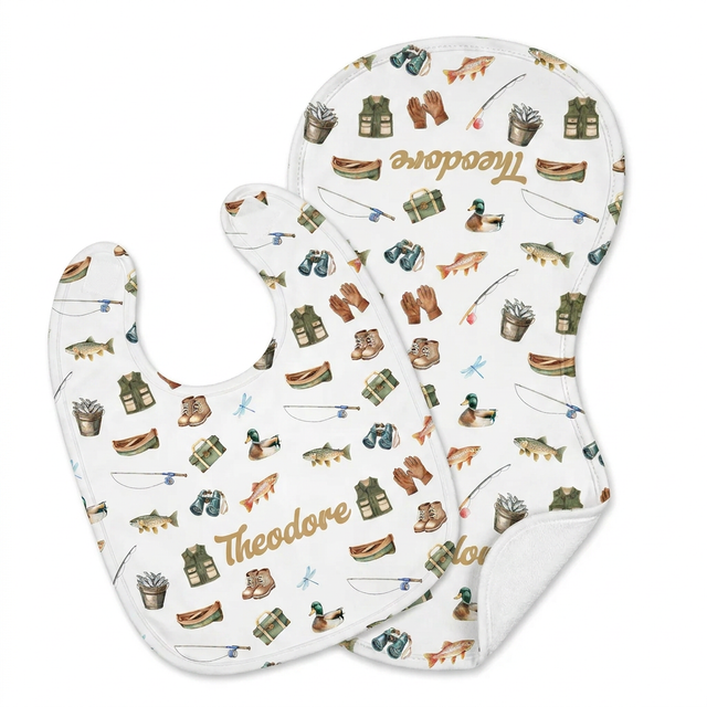 Personalized Bib and Burp Cloths in Fishing Buddy