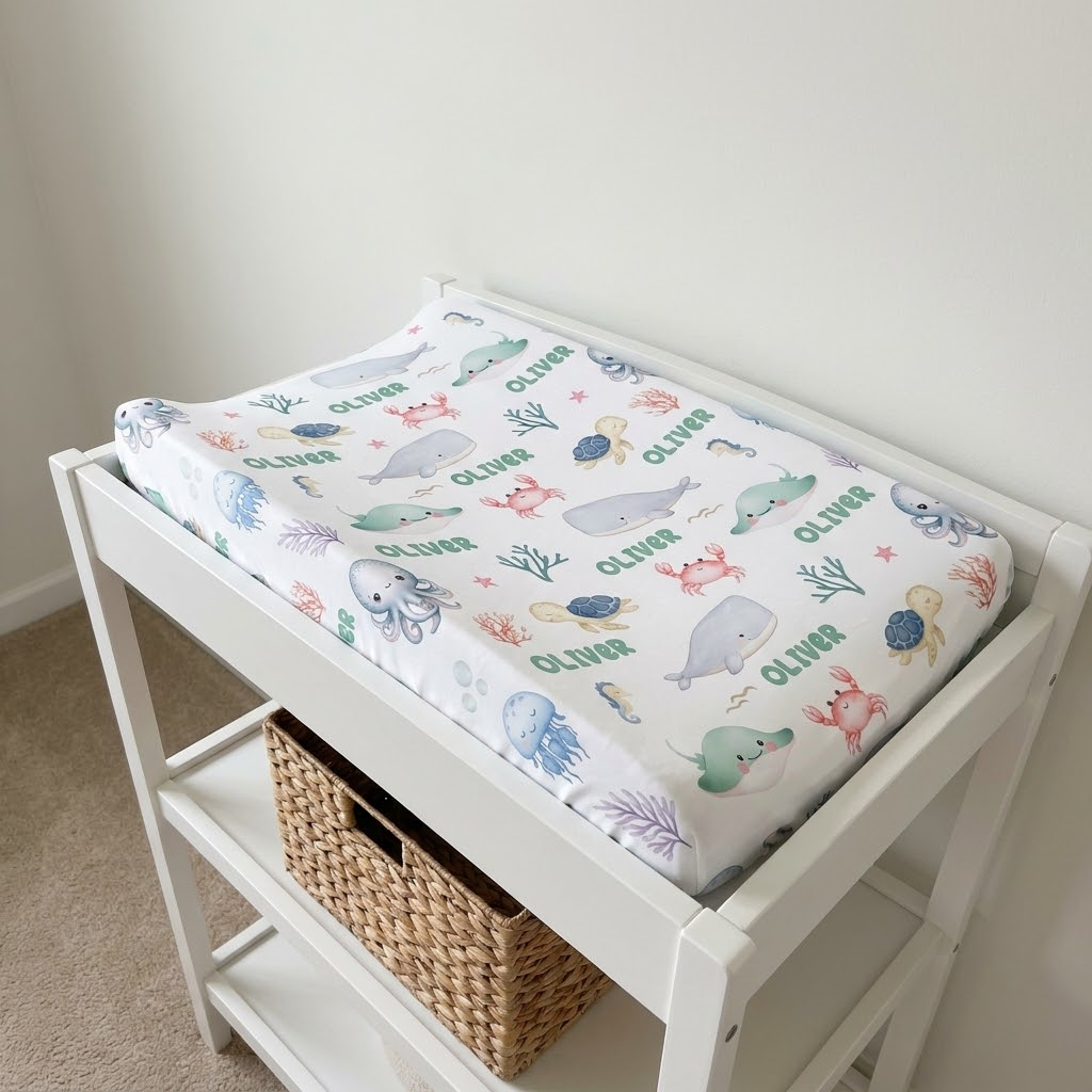 Personalized Changing Pad Cover in Sea Animals