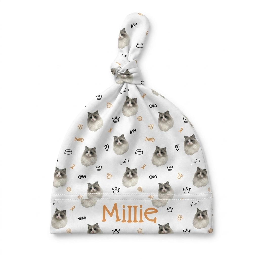 Personalized Knotted Hat in Kitty Portrait