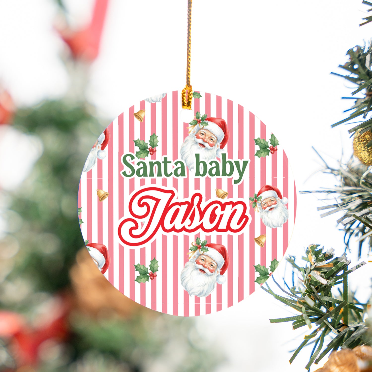 Personalized Ceramic Ornament in Santa Baby Heart