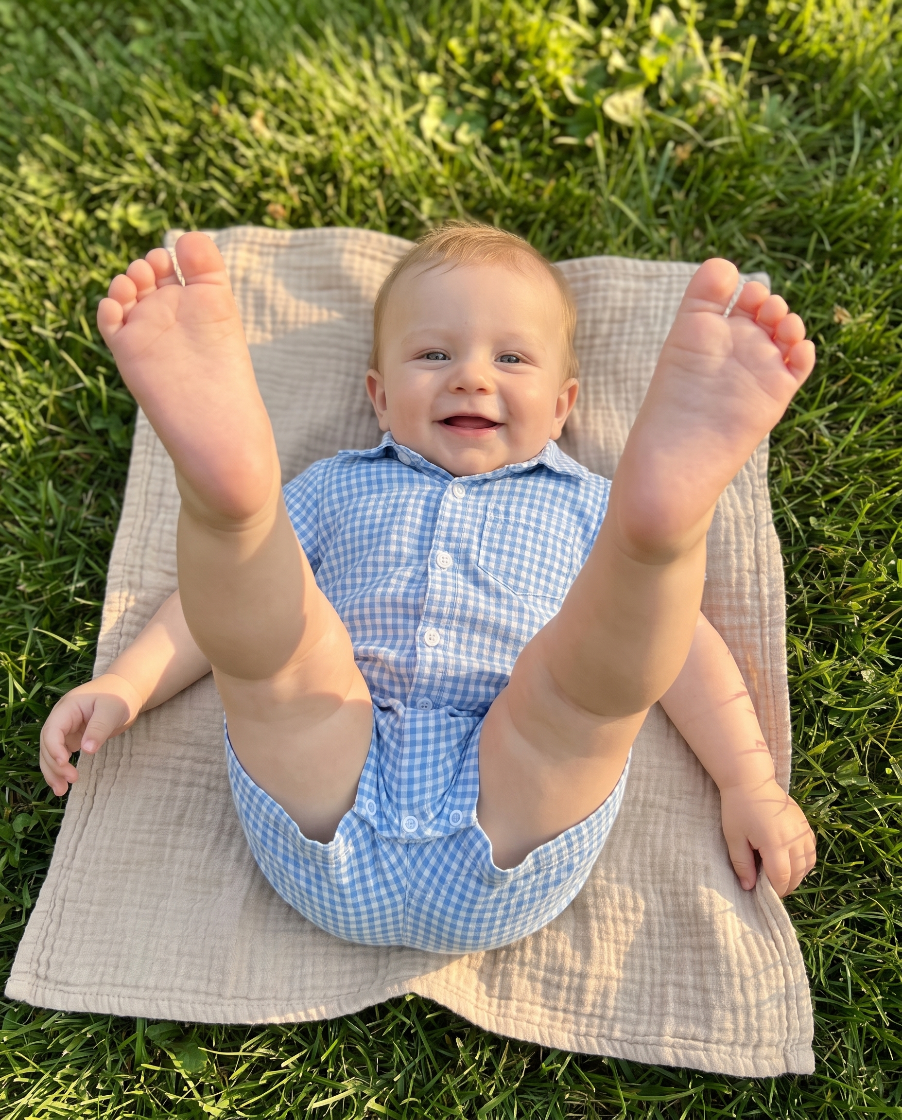 Plaid Collared Romper in Blue