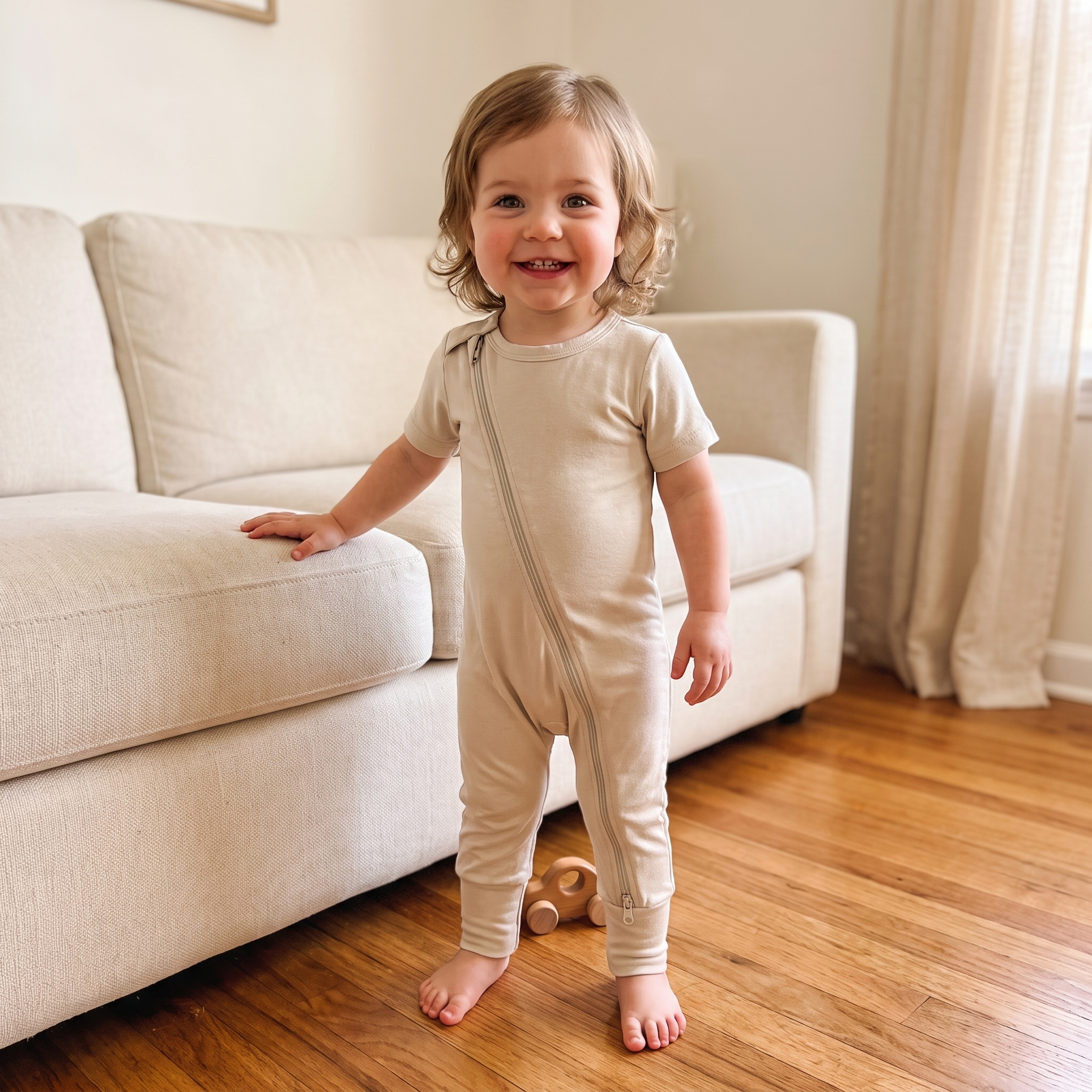 Shirt Zipper Romper in Gray